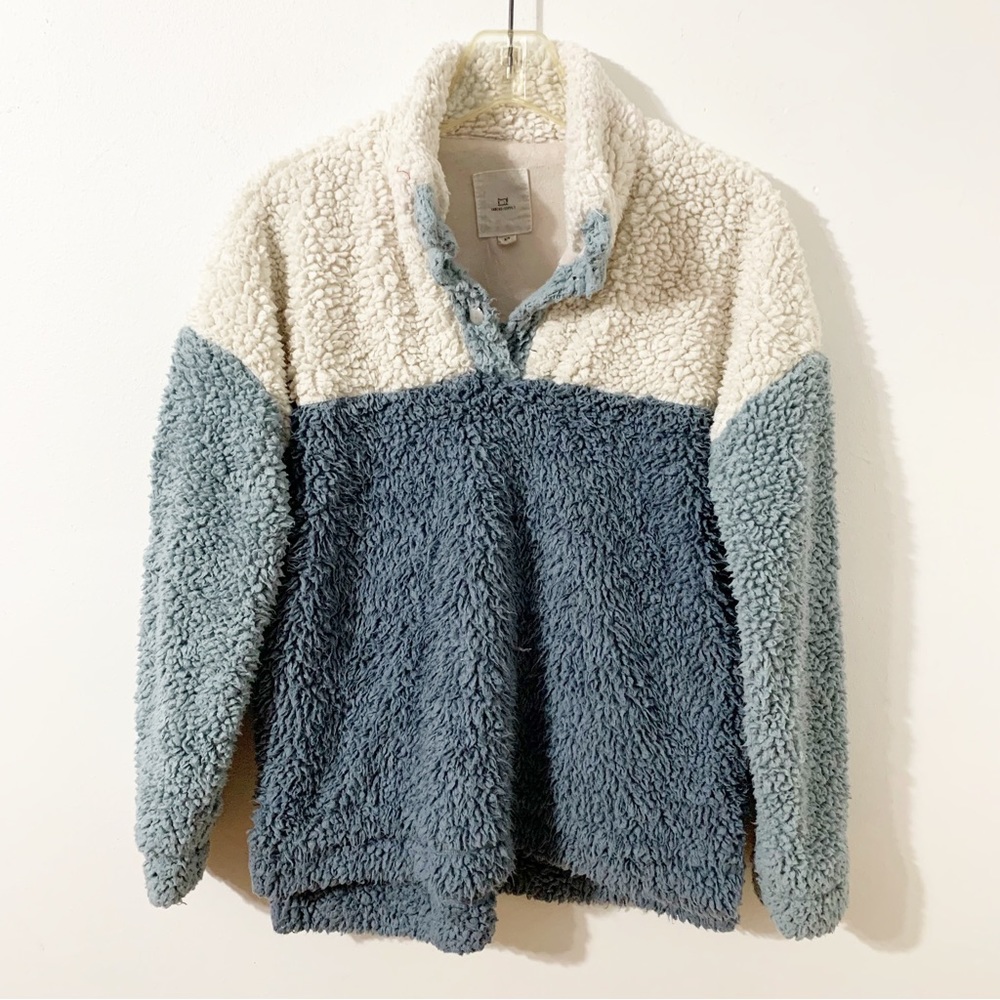 Thread and Supply Color Block Sherpa Fleece Pullover S Deep Pile Jacket Snaps